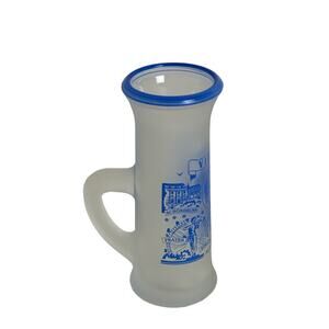 Cobalt Frosted Blue Enamel Glass Souvenir Shot Glass, Brussels Bruxelles Barware